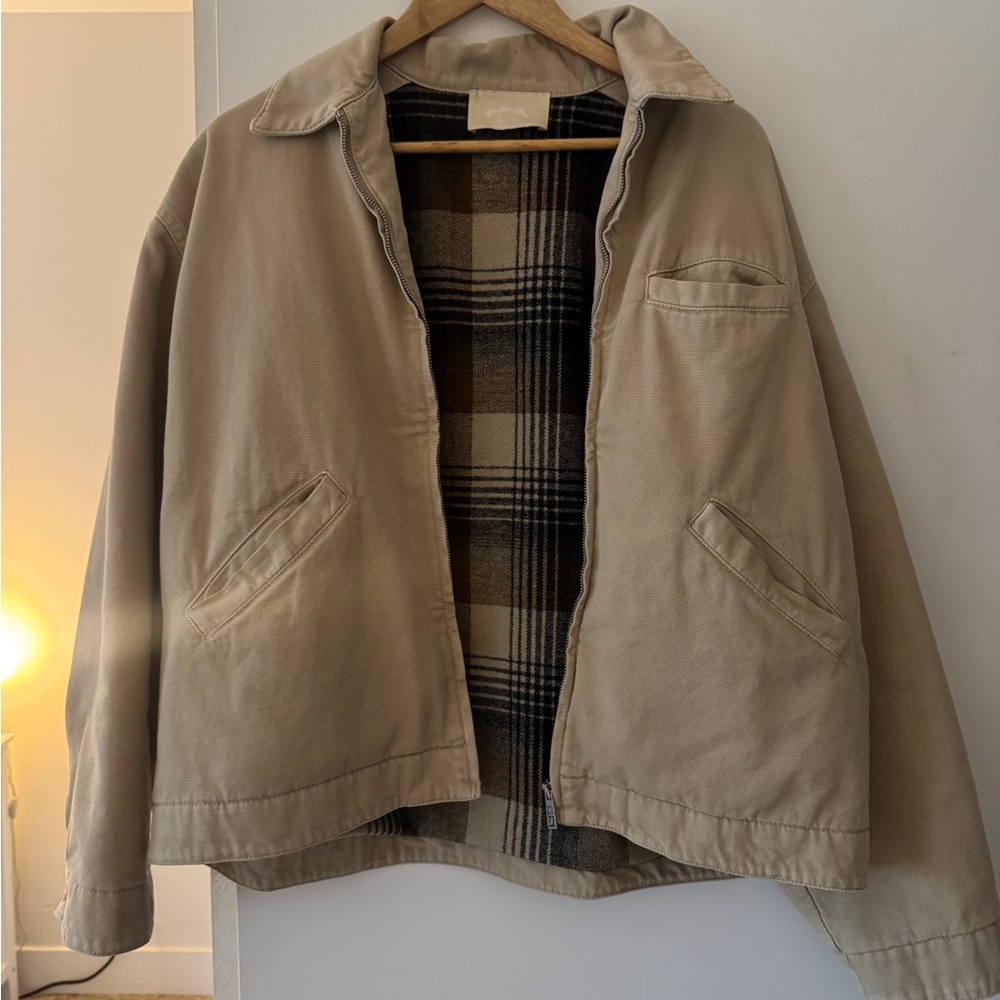 Five Four Beige Jacket with Plaid Interior. Made in Italy.
